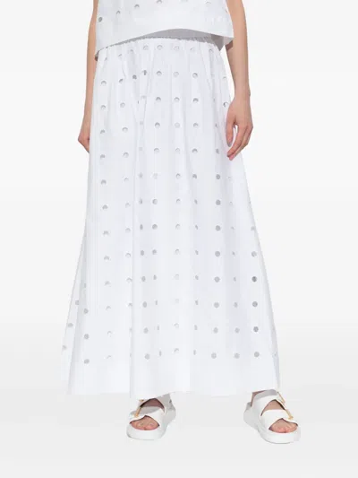 Posse Open-cut Dots Midi A-line Skirt In White
