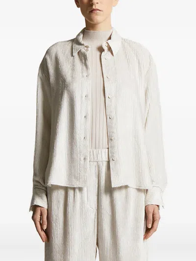 Peserico Ribbed-texture Button-down Shirt In Neutral