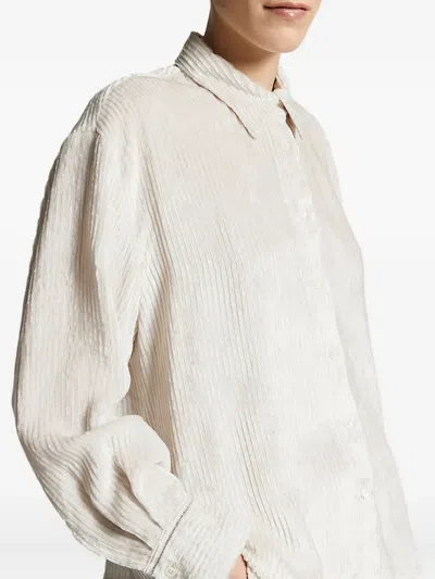 Peserico Ribbed-texture Button-down Shirt In Neutral