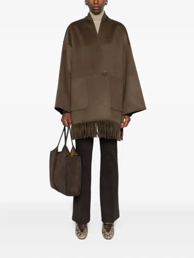 The Dynamis Studio Fringed Patch-pocket Coat In Brown