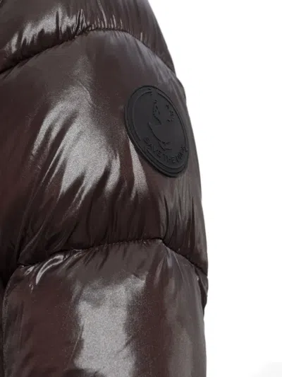 Save The Duck Glossy Long Puffer Jacket With Adjustable Collar And Plumtech Insulation In Brown