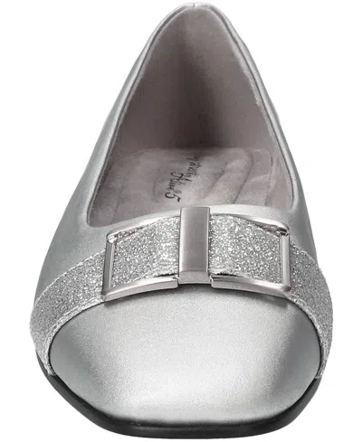 Easy Street Women's Keely Square Toe Ballet Flats In Silver