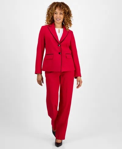 Le Suit Women's Piping-trim Two-button Pantsuit Set, Regular & Petite In Red