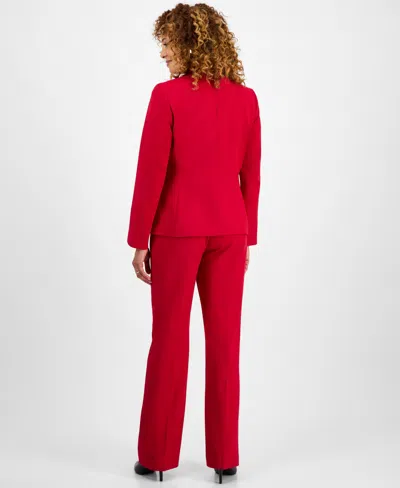 Le Suit Women's Piping-trim Two-button Pantsuit Set, Regular & Petite In Red