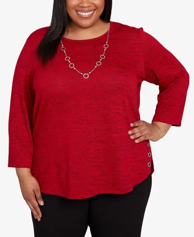 Alfred Dunner Plus Size Classic Melange Side Button Top In Red