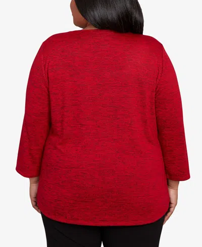 Alfred Dunner Plus Size Classic Melange Side Button Top In Red