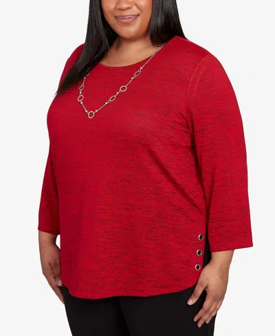 Alfred Dunner Plus Size Classic Melange Side Button Top In Red