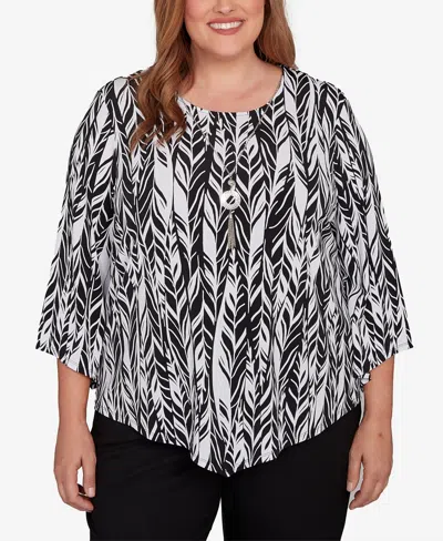 Alfred Dunner Plus Size Classic Puff Print Abstract Feather Crew Neck Top In Multi