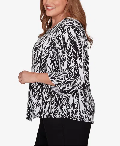 Alfred Dunner Plus Size Classic Puff Print Abstract Feather Crew Neck Top In Multi