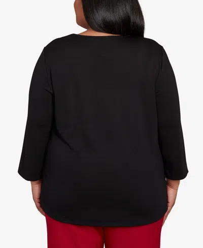 Alfred Dunner Plus Size Classic Melange Side Button Top In Black