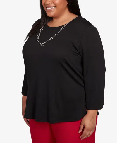 Alfred Dunner Plus Size Classic Melange Side Button Top In Black