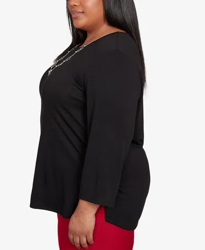 Alfred Dunner Plus Size Classic Melange Side Button Top In Black