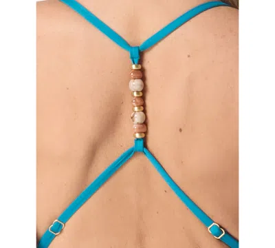 Vince Camuto Women's Beaded Strap Bandeau Swim Dress In Blue
