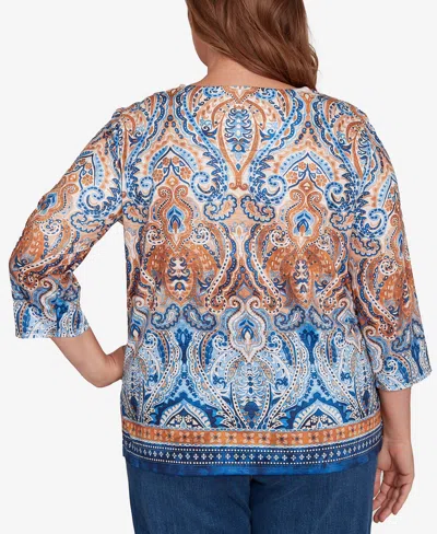 Alfred Dunner Plus Size Classic Medallion Bordered Square Neck Top In Multi