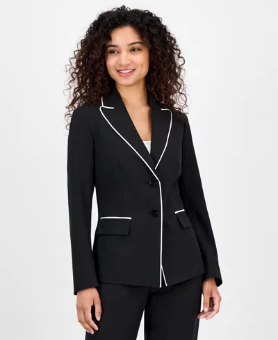 Le Suit Women's Piping-trim Two-button Pantsuit Set, Regular & Petite In Black