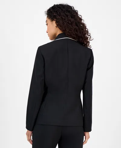 Le Suit Women's Piping-trim Two-button Pantsuit Set, Regular & Petite In Black