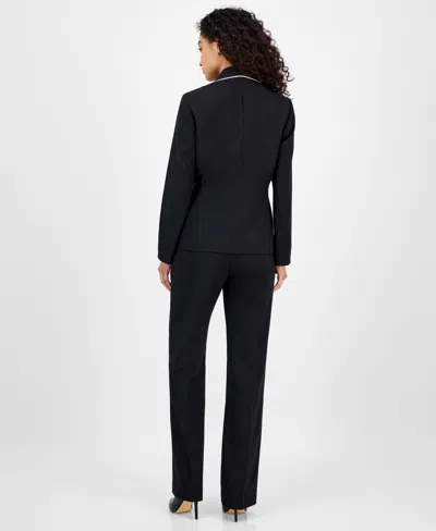 Le Suit Women's Piping-trim Two-button Pantsuit Set, Regular & Petite In Black
