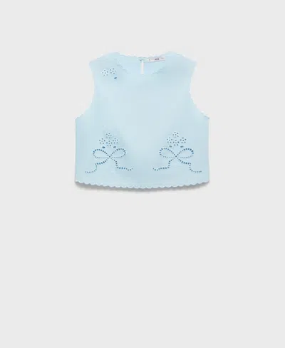 Mango Embroidered Crop Top Sky Blue In Blue