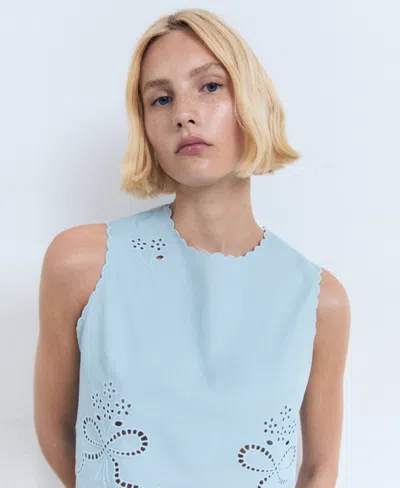 Mango Embroidered Crop Top Sky Blue In Blue