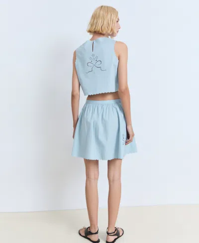Mango Embroidered Crop Top Sky Blue In Blue