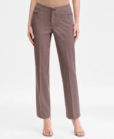 Anne Klein Single Button Blazer Turtleneck Sweater Houndstooth Print Pants In Pink