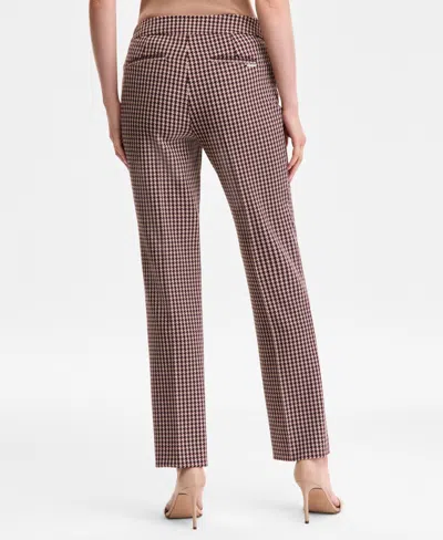 Anne Klein Single Button Blazer Turtleneck Sweater Houndstooth Print Pants In Pink