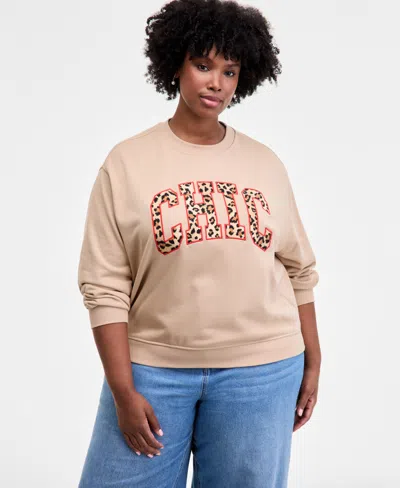On 34th Trendy Plus Chic Crewneck Sweatshirt, Macy's Exclusive In Neutral