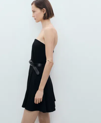 Mango Strapless Dress With Pleats Black In Black