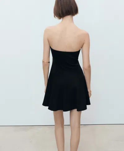 Mango Strapless Dress With Pleats Black In Black