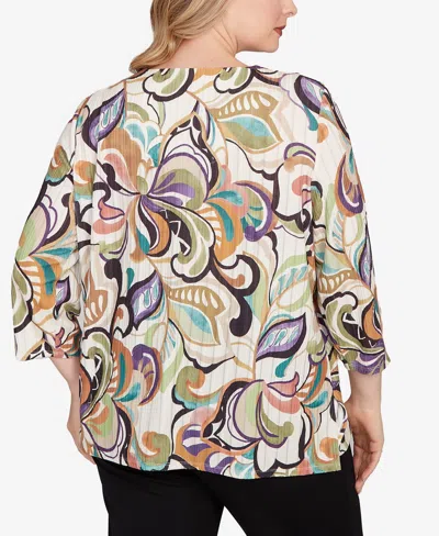 Alfred Dunner Plus Size Classic Abstract Scroll Split Neck Top In Multi