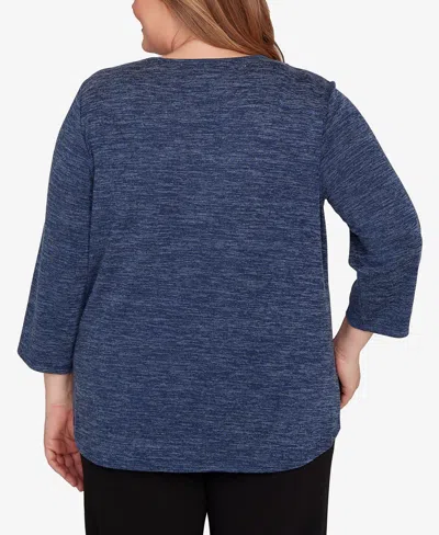 Alfred Dunner Plus Size Classic Melange Side Button Top In Blue