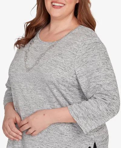 Alfred Dunner Plus Size Classic Melange Side Button Top In Gray