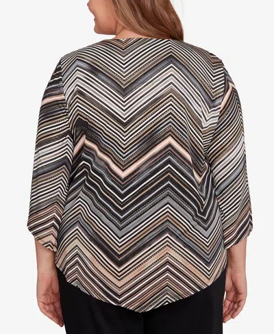 Alfred Dunner Women's Classic Chevron Stripe Top With Necklace In Multi