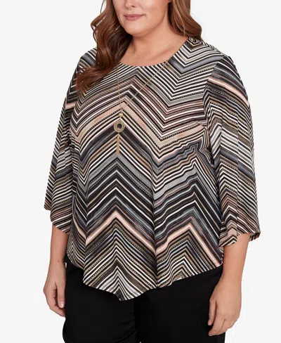 Alfred Dunner Women's Classic Chevron Stripe Top With Necklace In Multi