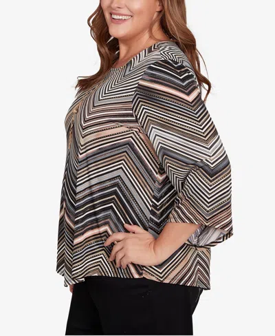 Alfred Dunner Women's Classic Chevron Stripe Top With Necklace In Multi
