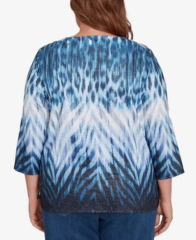 Alfred Dunner Plus Size Classic Ombre Animal Skin Three Quarter Sleeve Top In Blue