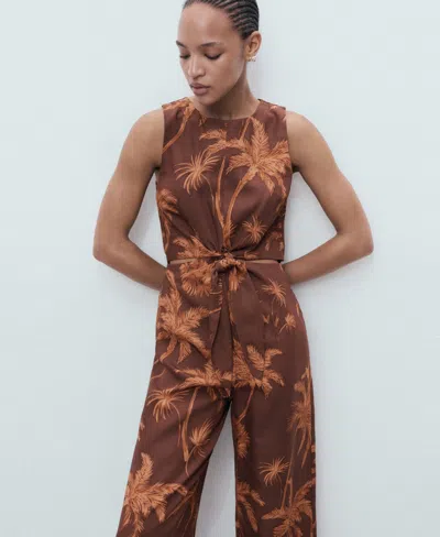 Mango Lyocell Jumpsuit With Cut-out And Knot Detail Brown In Brown