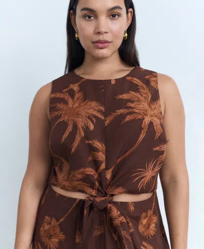 Mango Lyocell Jumpsuit With Cut-out And Knot Detail Brown In Brown