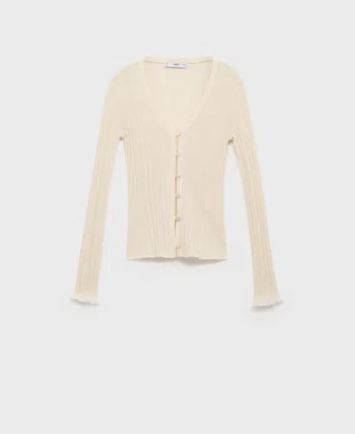 Mango Buttoned Ribbed Cardigan Ecru In Neutral