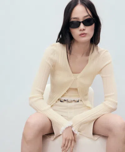 Mango Buttoned Ribbed Cardigan Ecru In Neutral
