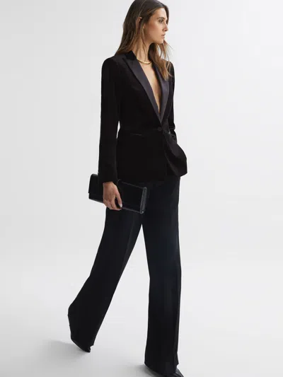 Reiss Womens Black Myrtle Single-breasted Velvet Blazer In Black