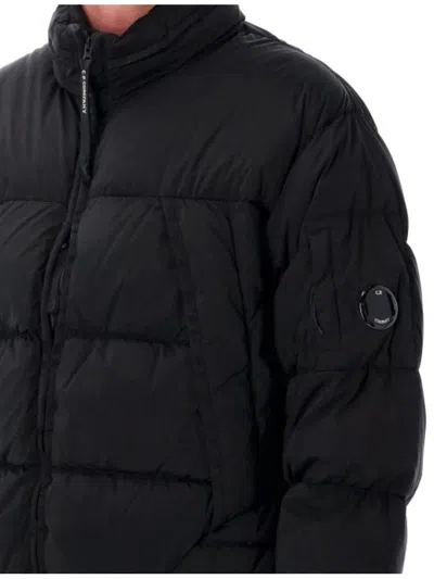C.p. Company Quilted Down Jacket With High Collar And Logo Patch In Black