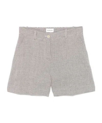P.a.r.o.s.h Parosh Checked Linen Bambu Shorts With Belt Loops In Gray