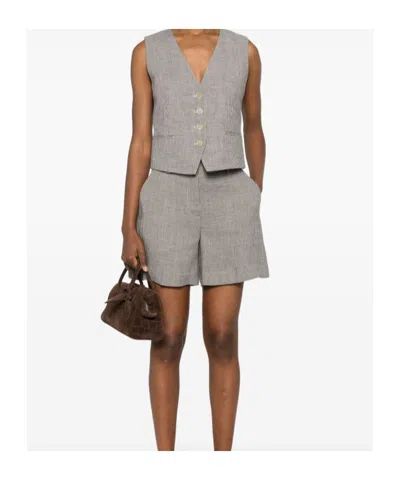 P.a.r.o.s.h Parosh Checked Linen Bambu Shorts With Belt Loops In Gray