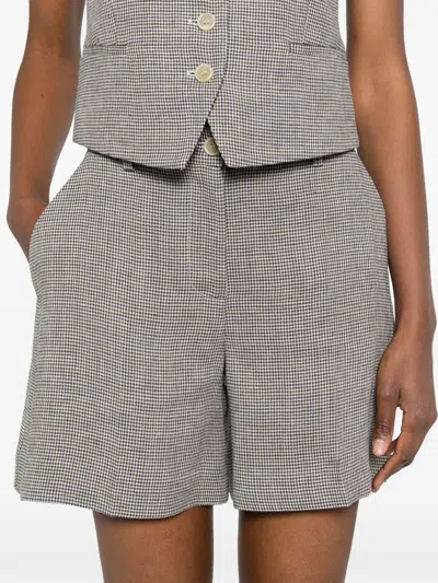 P.a.r.o.s.h Parosh Checked Linen Bambu Shorts With Belt Loops In Gray
