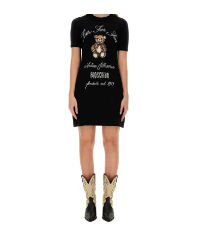 Moschino Teddy Bear Mini Dress In Black