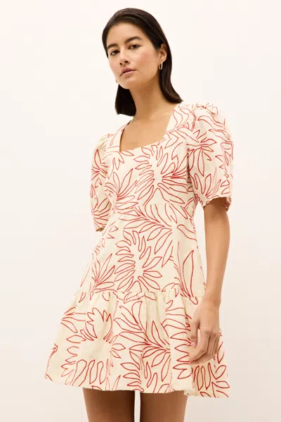 Marie Oliver Temma Embroidered Square-neck Linen Mini Dress In Orange