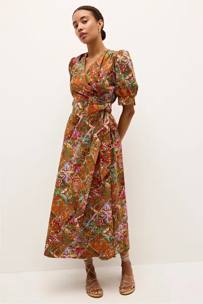 Marie Oliver Rita Patchwork-print Viscose Midi Wrap Dress In Brown