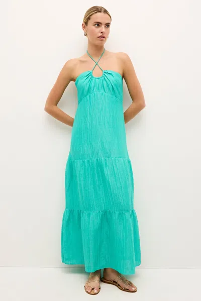 Marie Oliver Zenna Tiered Halter Gown In Blue
