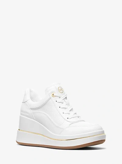 Michael Kors Emmy Leather And Mesh Wedge Trainer In White
